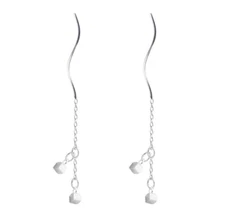 925 Silver Tone Wave Chain Tassel Earrings Ear Line Women Square Drop Dangle S1