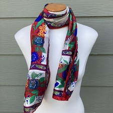 Womens Long Scarf Colorful Floral Opaque Sheer Stripes 52x10.5 In Silk Feel