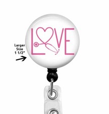 Nurse RN LVN BSN Badge Reel Retractable ID Badge Holder - Love, 911L