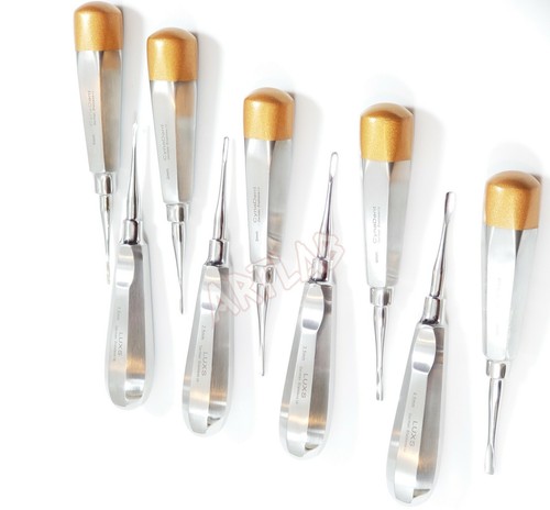 NEW GERMAN 9 PCS STRAIGHT DENTAL SURGERY EXTRACTION LUXATING ELEVATOR (GOLD) - Picture 4 of 8