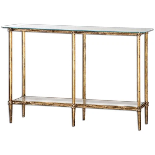 Uttermost Elenio Modern Cast Iron and Glass Console Table in Gold - Picture 1 of 6