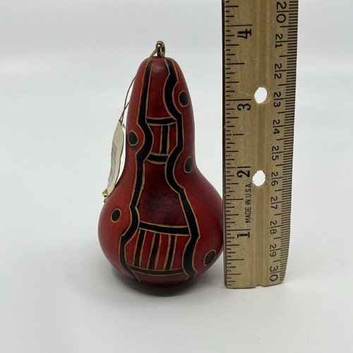 Vintage Lucuma Peru Handmade Red Gourd Ornament Rattle - Picture 6 of 7