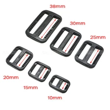Plastic Slider Tri-Glide Adjust Buckles Backpack Straps Webbing 10mm~38mm Black