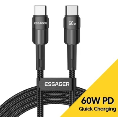 60W ESSAGER 100W USB-C auf USB-C PD Schnell Ladekabel für Samsung, iPhone