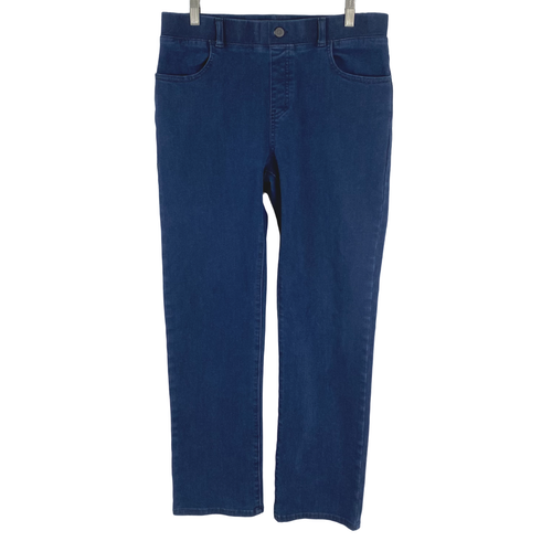 Betabrand Yoga Denim Pants Jeans Straight Leg Large Petite Blue Pull On