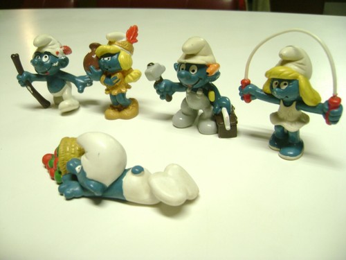 1983 SMURF Fallen Fruit Basket,Tracker, Jump Rope+Indian Smurfette Vinyl Figures - Picture 7 of 11