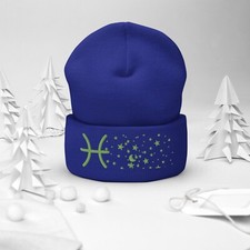Pisces in the Stars Knit Beanie - Cozy Knit Hat Royal Blue