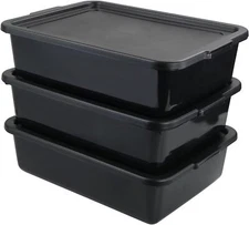 Pack Of 3 Food Service Bus/utility Tote Box With Lid Plastic Restaurant Dish Tub