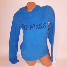 Reebok Womens Hoodie Sweater Blue Long Sleeve Logo Pull On Pocket
