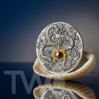 Black Pearl and Dragon Divine Pearls 2oz Antique finish Silver Coin Niue 2023