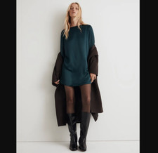 Madewell NEW NWT Womens XS Green Satin Shift Mini Dress