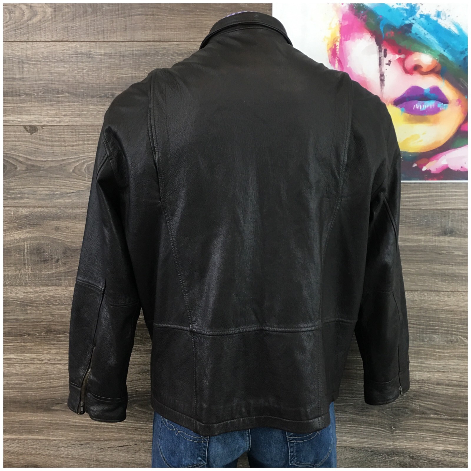 Basic Options Mens Leather Jacket Biker Size L Br… - image 4
