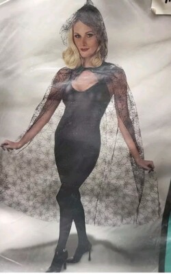 Adult Costume Spiderweb Cape Spiderwebs On Black Fabric Halloween Up To Size 16