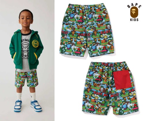 A Bathing Ape Kids Packable Shorts 2024 Model BABY MILO GAME PATTERN From Japan