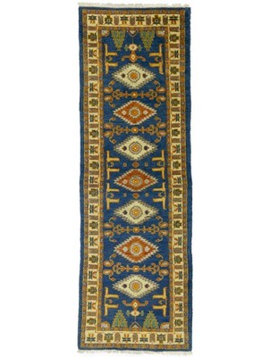 2'7 X 8'1 ft Handmade Tribal Blue Kazak Runner Rug Oriental Hallway Carpet
