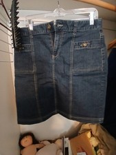 Christopher  Banks Denim Skirt Size10 med Wash Blue Knee Length Classic Casual