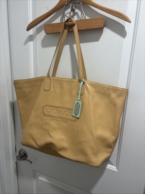 XL Genuine Coach Leather Tote Bag Womens Light Tan Shopper Slight Flaws