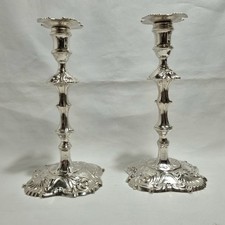 Rare pair of George II cast sterling silver candlesticks, John Cafe 1753. 1248g
