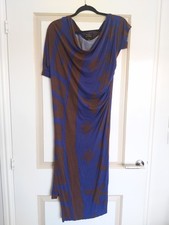 VIVIENNE WESTWOOD Anglomania Blue Brown Draped Cowl Neck Midi Dress Size M