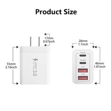 Fast Charging Power Adapter US Plug Dual PD 20W/USB Multi-Port Charger for iPhon