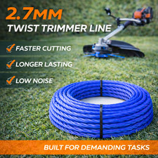 Strimmer Trimmer Line Heavy Duty Garden Grass Wire 2.7mm Twist Cord 15 Meters 0.29 per metre