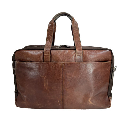 Joseph Abboud Brown Leather Overnight Suitcase Laptop Briefcase - No Long Strap