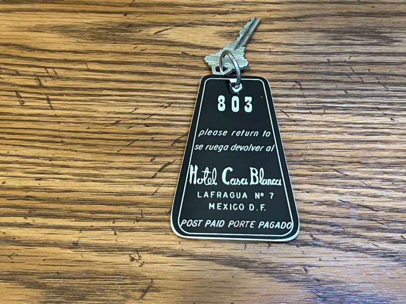 Vintage Hotel Key and fob	Hotel Casa Blanca	#803	Mexico D.F., Mexico