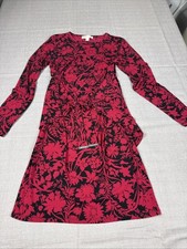 Michael Kors Women's Red/Black Floral Print Long Sleeve Sheath Dress Size M