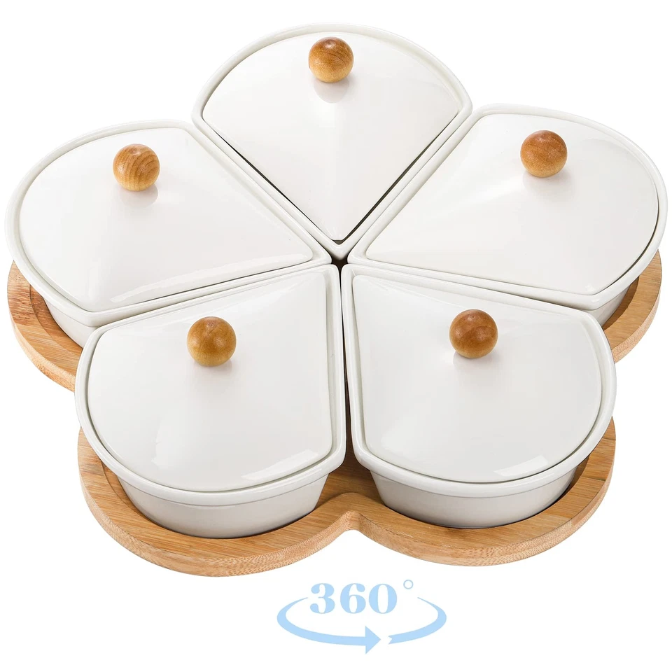 Lazy Susan Divided Serving Dishes Appetizer Tray, 5 Removable Ceramic Snack B... - Image 3 of 4