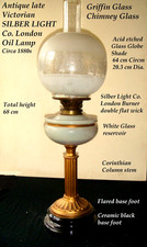 Antique SILBER LIGHT Co. Oil Lamp with Chimney & Glass Globe shade Circa 1880s
