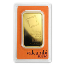 100 Gram Valcambi Suisse .9999 Fine Gold Bar in Assay 5265.67 per troy oz