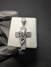 Solid 925 Sterling Silver VVS D Moissanite Medium Jesus Piece Cross Pendant