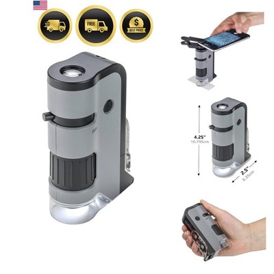 MicroFlip 100x-250x, LED UV Pocket Microscope with Smartphone Clip, STEM Educ...