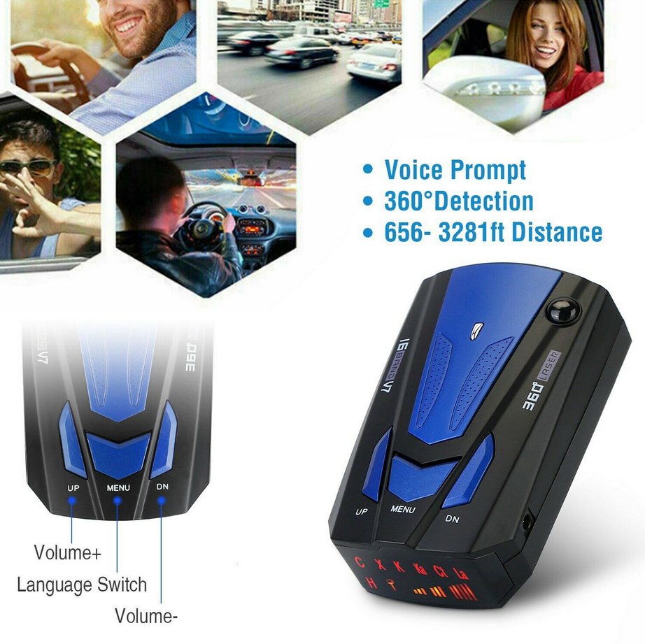 2024 Radar Detector – 16 Band 360° Detection With GPS & Voice Alert – Anti-Police Speed Camera