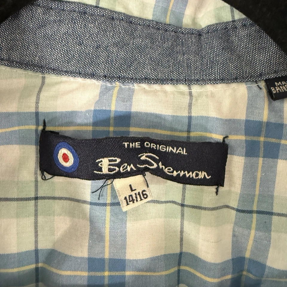 Рубашка Ben Sherman для мальчика большая 14 16 синяя зеленая клетчатая на пуговицах с коротким рукавом хлопок - Изображение 4 из 4