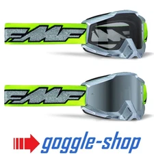 100% FMF Powerbomb Motocross MX Goggles - ROCKET SILVER LIME CLEAR / MIRROR LENS