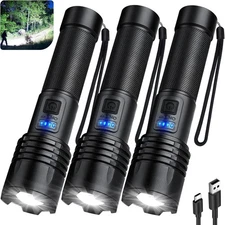 3 Pack Rechargeable Flashlights 90,000 High Lumens, Super Bright LED Flash Li...