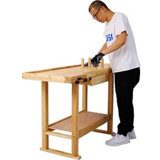 55 in Workbench Wooden Work Bench Table Workstation for Garage Workshop Home