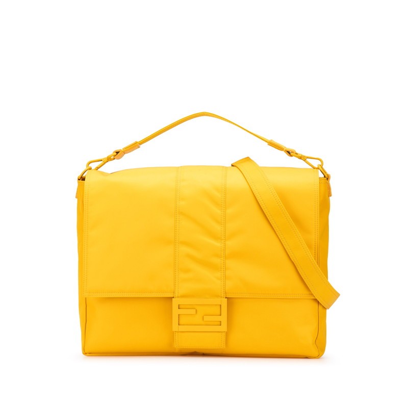 FENDI Baguette Crossbody Bag in Yellow Nylon & Leather 13.78x10.24x2.95in-image