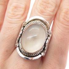 925 Sterling Silver Vintage Real Cabochon Moonstone Flower Ring Size 9.5
