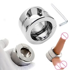Stainless Steel Testicle Ball Stretcher Scrotum Ring Locking-Pendant Weight Male
