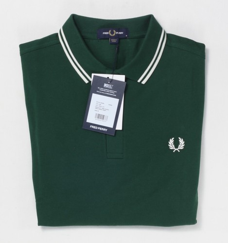 Polo Fred Perry Doble Punta 100% Algodón M3600 Verde Nuevo con Etiquetas Nuevo con Etiquetas M - Imagen 11 de 24