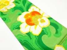 7584870: JAPANESE KIMONO / ANTIQUE FUKURO OBI / SILK / WOVEN FLOWERS
