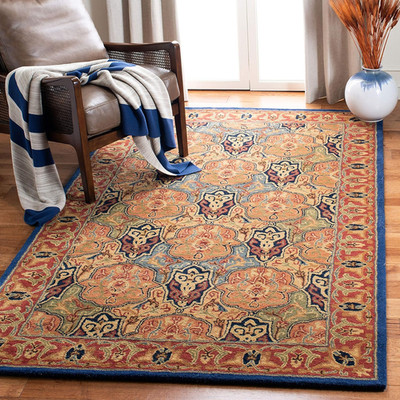 Handmade 5' x 8' Blue/Red Premium Wool Oriental Area Rug - Heritage Collection