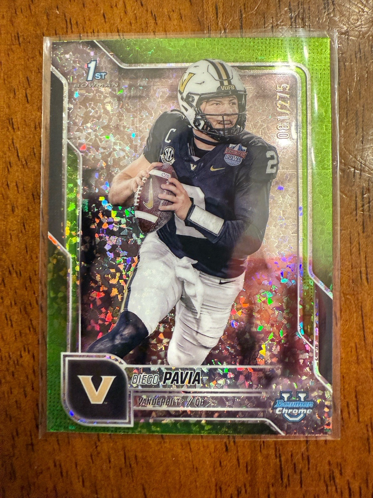 Diego Pavia 2025 Bowman Chrome University 1st Lime Green Diamond Refractor /275