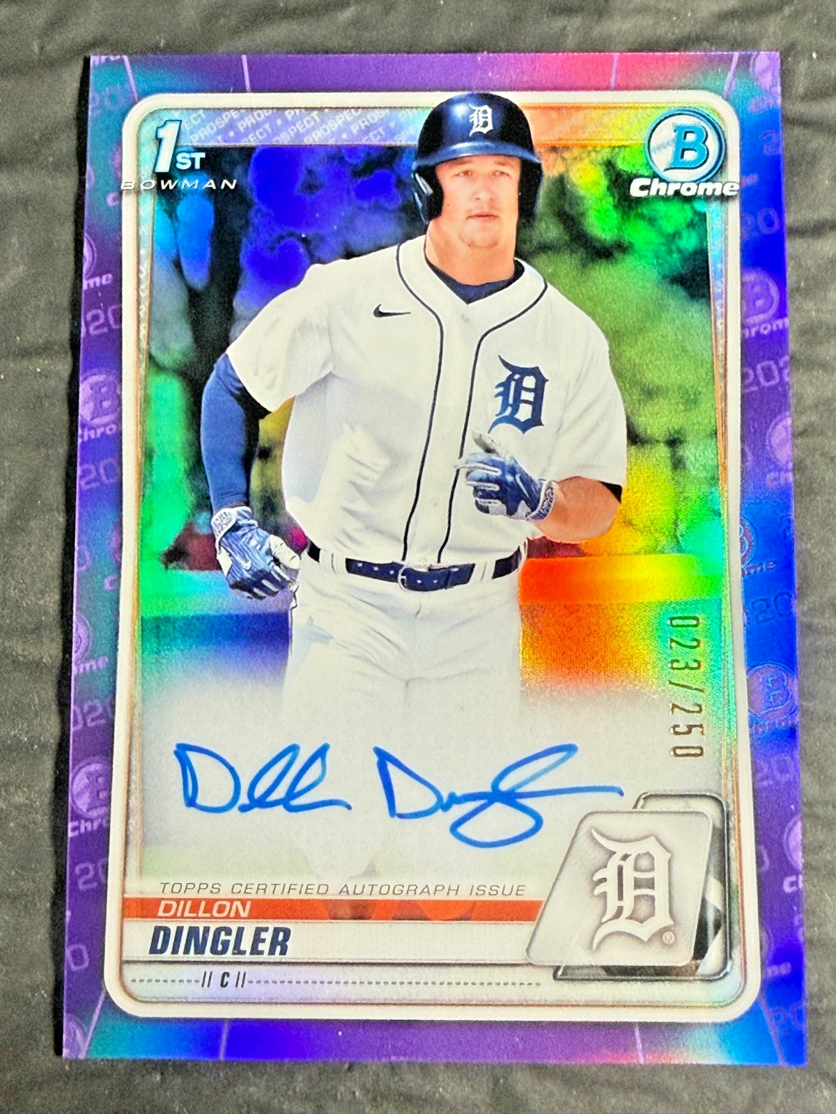 2020 Bowman Draft Dillon Dingler 1st Bowman Chrome Purple Auto /250 Tigers