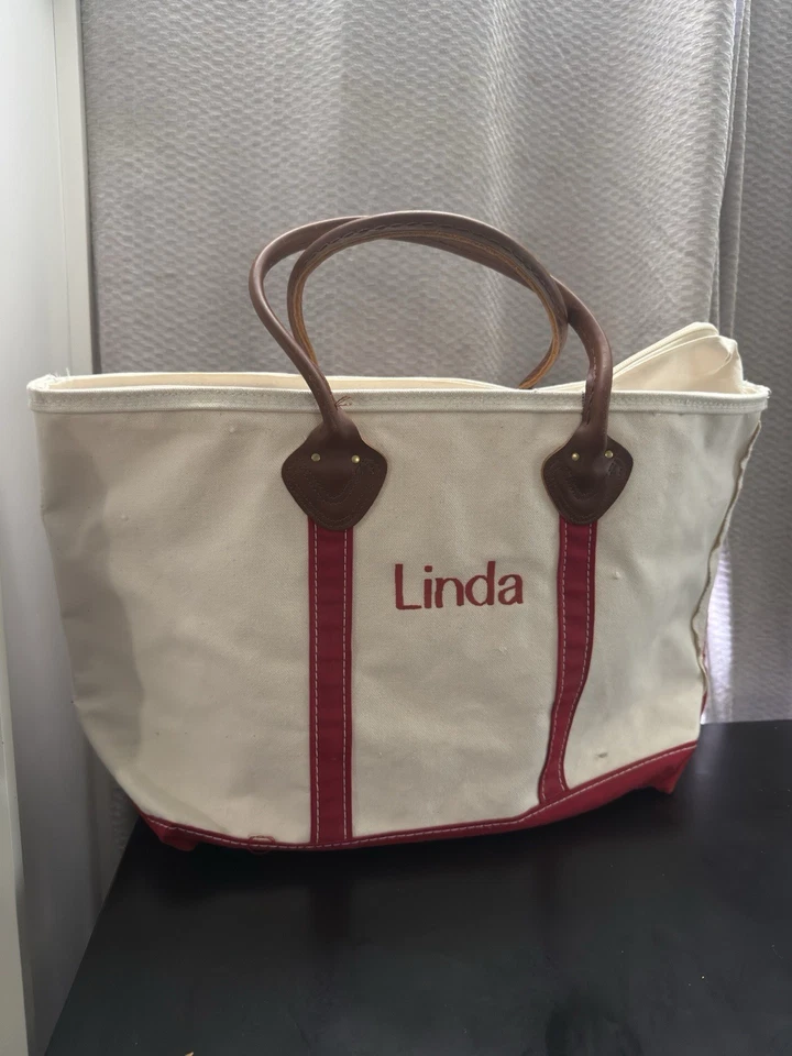 RARO! L.L. "Bolso de lona Bean vintage años 80 barco y tote blanco y rojo grande 21""x13""" Foto 2 de 4