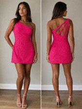 Sherri Hill Pink Sequin Mini Dress Size 6 One Shoulder Barbiecore Prom Party