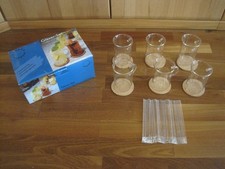 6 Jenaer Glas Trink Tee Punsch Gläser Set mit Korkuntersetzer  + Rührstäbchen