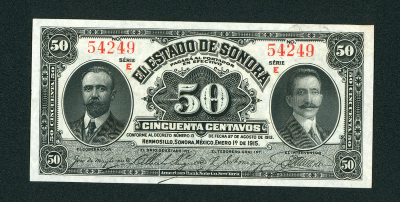 50 Centavos 1915 ((CHOICE AU)) El Estado De Sonora CURRENCY (1st of 3 consec)